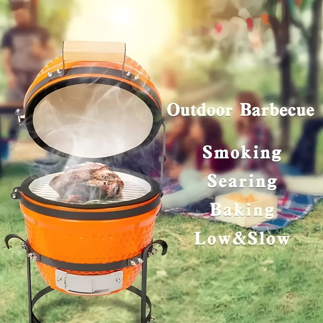 Portable Ceramic Charcoal Grill and 13 Inch Outdoor BBQ Stand