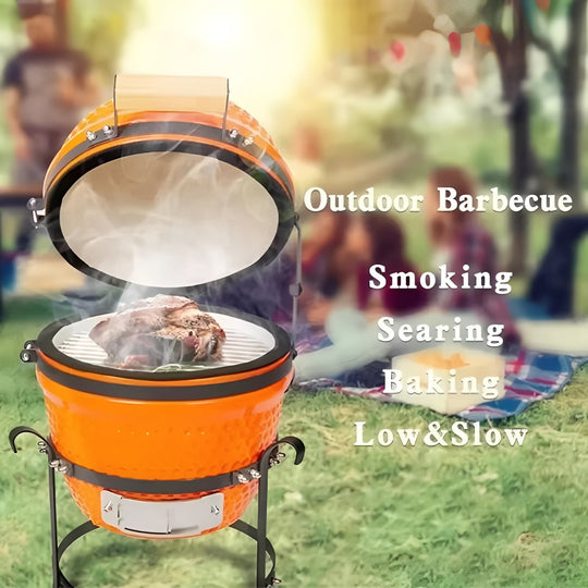 Portable Ceramic Charcoal Grill and 13 Inch Outdoor BBQ Stand