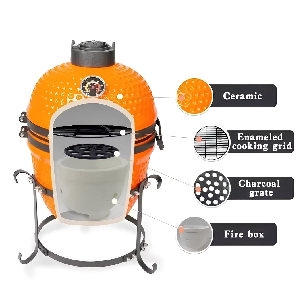 Portable Ceramic Charcoal Grill and 13 Inch Outdoor BBQ Stand
