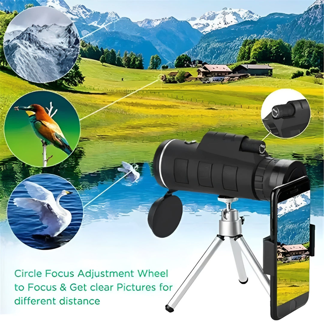 Portable 40x60 Monocular Telescope with Smartphone Adapter and Tripod