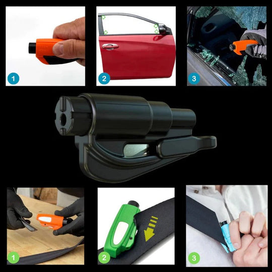 Portable 2 in 1 Car Safety Tool for Tempered Windows