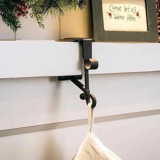 Adjustable Mantel Hook with Weighted Bases for Holiday Stockings and Greenery