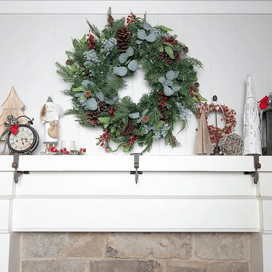 Adjustable Mantel Hook with Weighted Bases for Holiday Stockings and Greenery