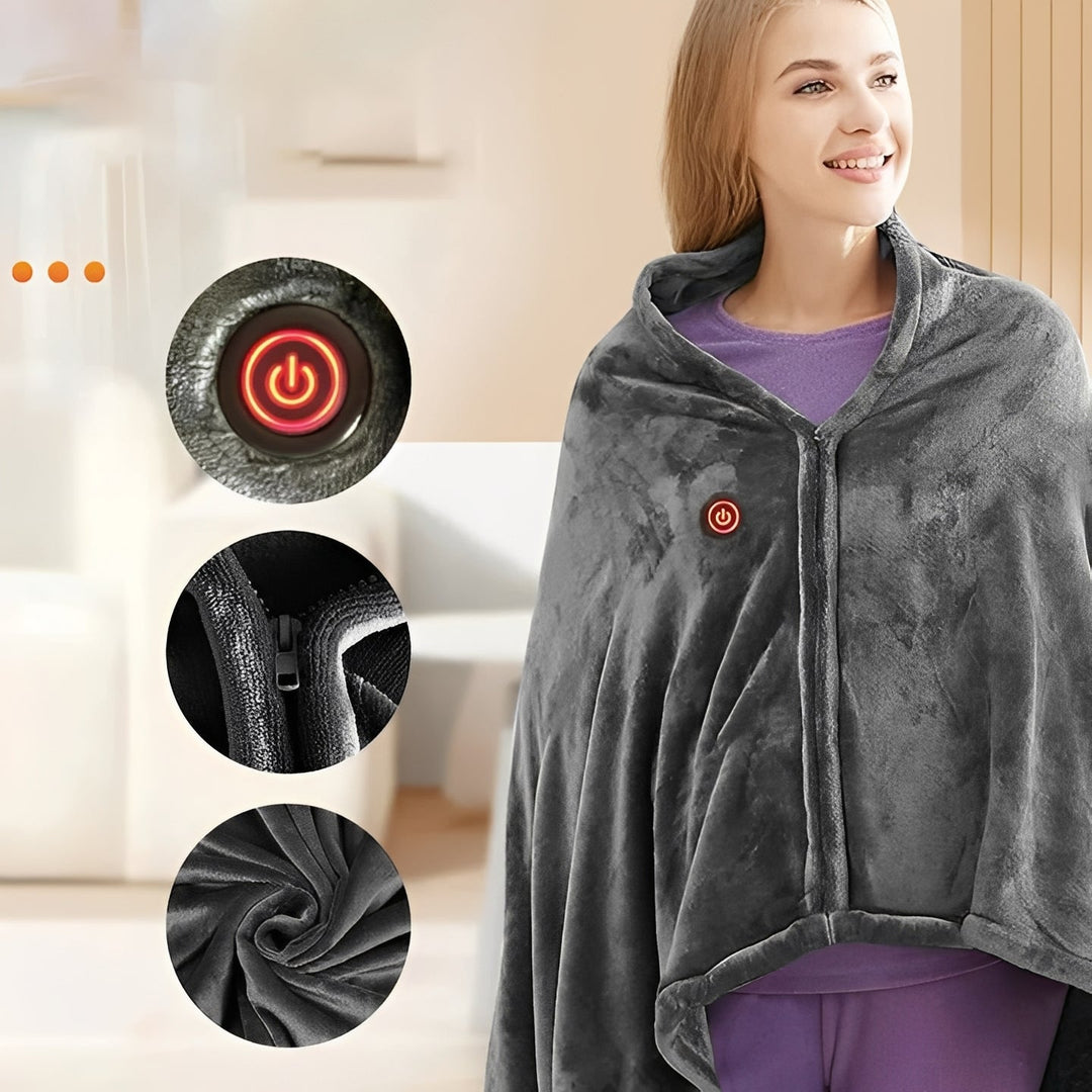 USB Powered Wearable Heating Shawl with Plush Fabric