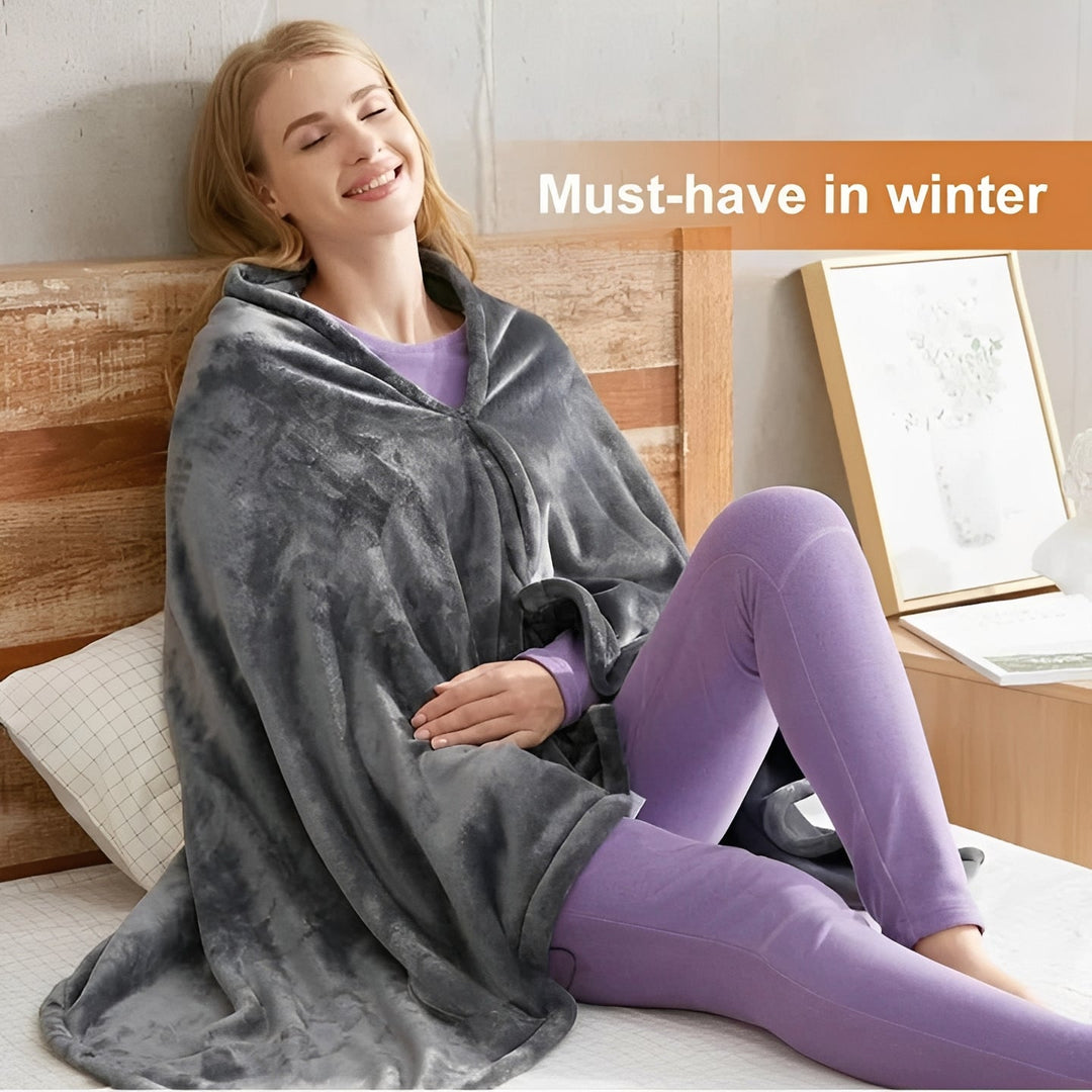 USB Powered Wearable Heating Shawl with Plush Fabric