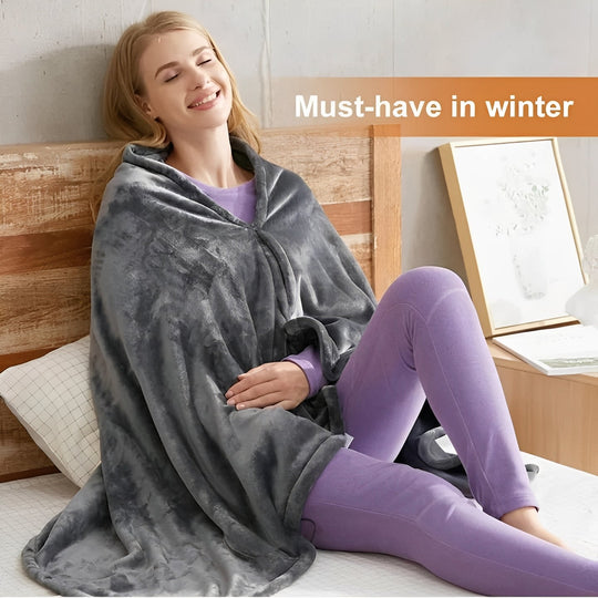 USB Powered Wearable Heating Shawl with Plush Fabric