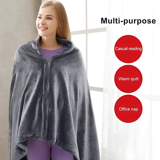 USB Powered Wearable Heating Shawl with Plush Fabric