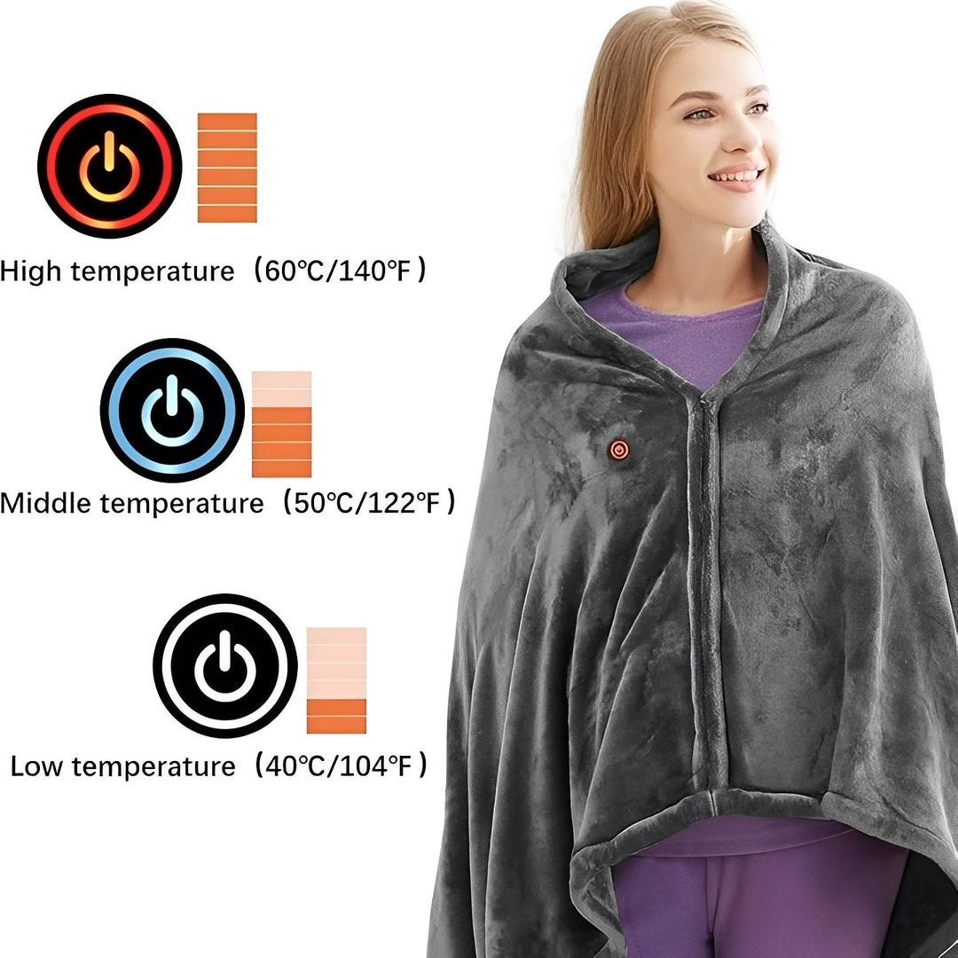 USB Powered Wearable Heating Shawl with Plush Fabric