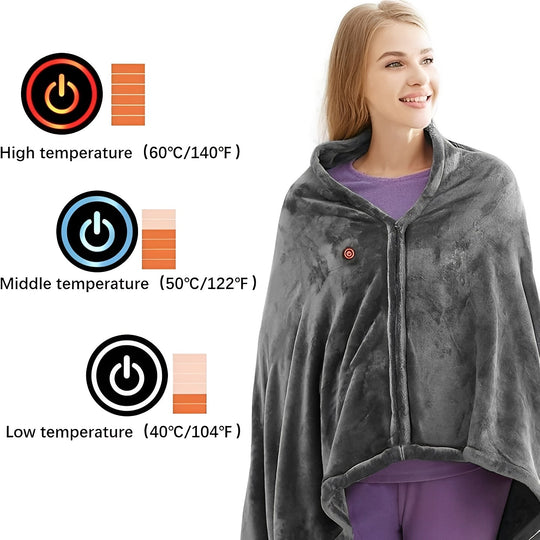 USB Powered Wearable Heating Shawl with Plush Fabric
