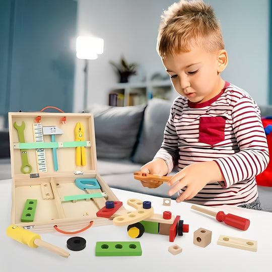 Kids Pretend Tool Set with Building Parts and Storage Box