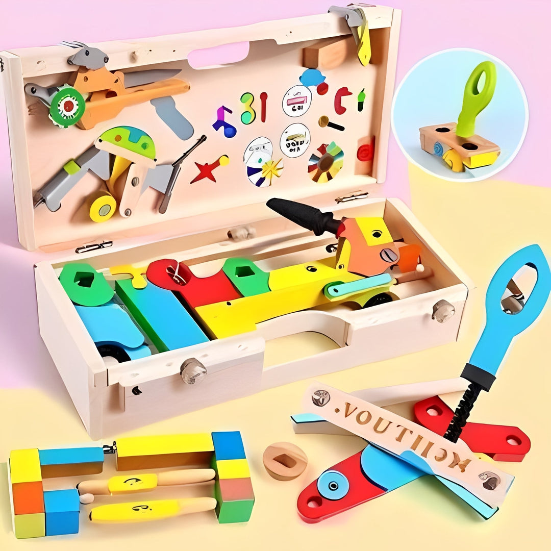 Kids Pretend Tool Set with Building Parts and Storage Box