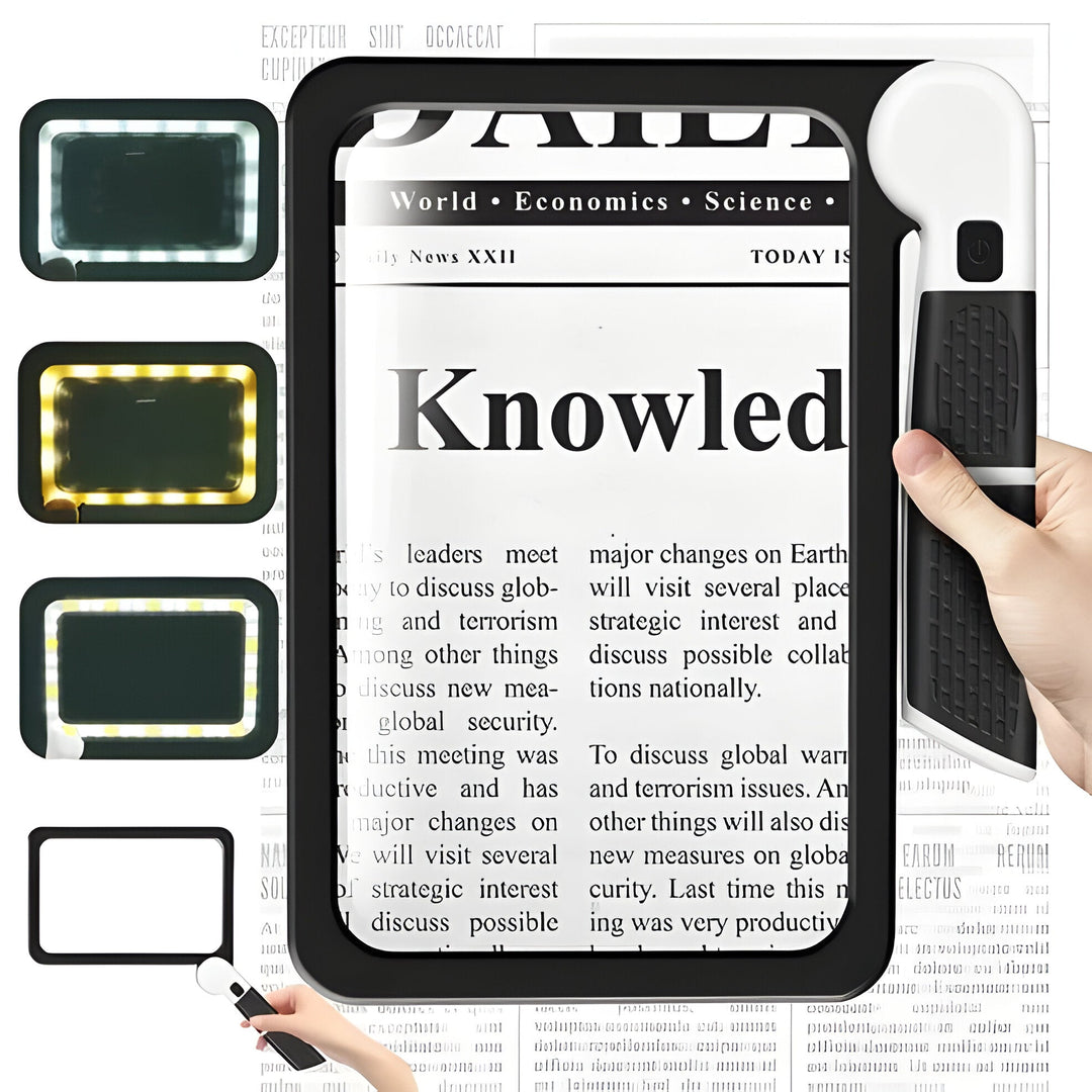 Collapsible Illuminated Optical Enhancer and Foldable LED Magnifying Glass