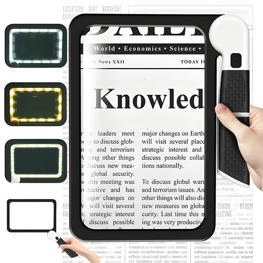 Collapsible Illuminated Optical Enhancer and Foldable LED Magnifying Glass