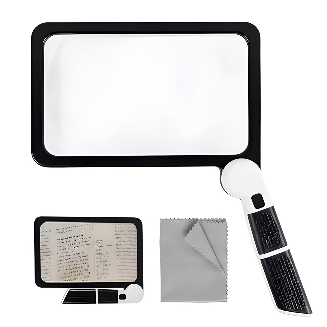 Collapsible Illuminated Optical Enhancer and Foldable LED Magnifying Glass