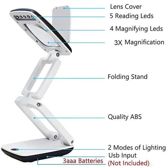 Adjustable Floor Magnifier with Large Viewing Lens and LEDs