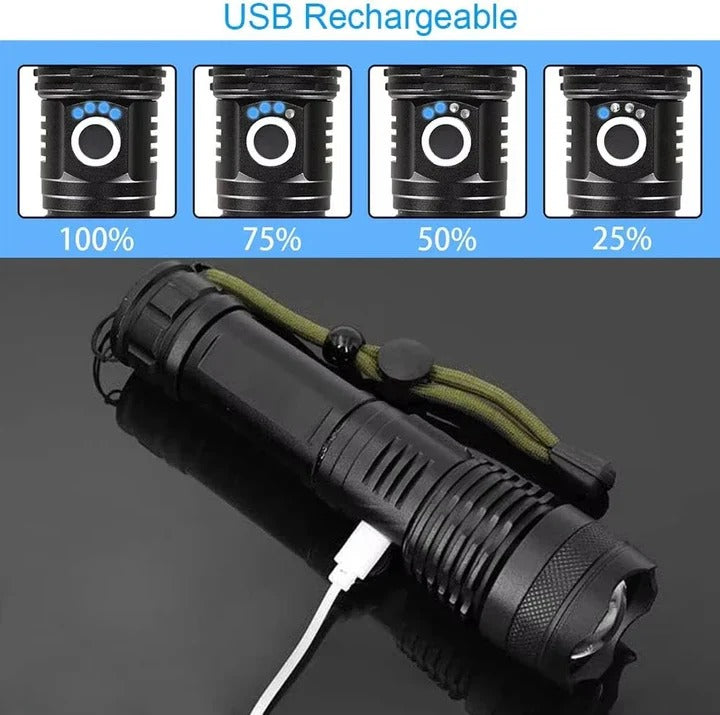 Rechargeable LED Flashlight with Adjustable Beam