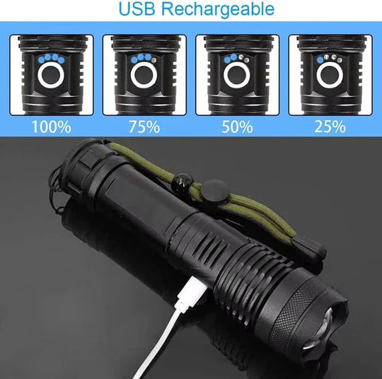 Rechargeable LED Flashlight with Adjustable Beam