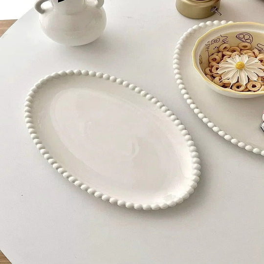 Ceramic Dinnerware with Pearl-Style Beaded Rim