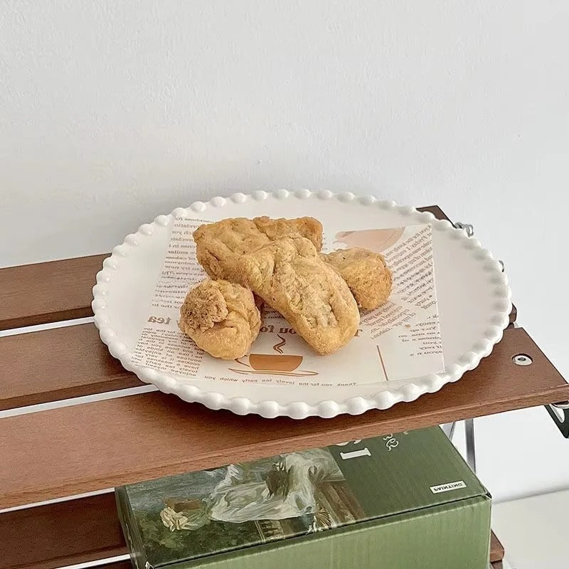 Ceramic Dinnerware with Pearl-Style Beaded Rim