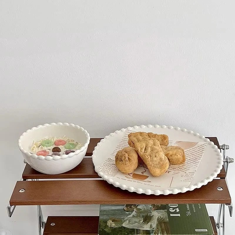 Ceramic Dinnerware with Pearl-Style Beaded Rim