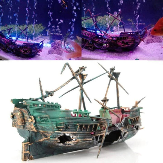 Sunken Boat Aquarium Ornament for Freshwater and Saltwater Tanks