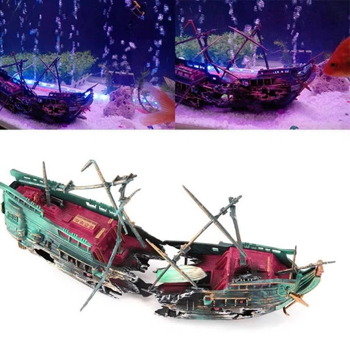 Sunken Boat Aquarium Ornament for Freshwater and Saltwater Tanks