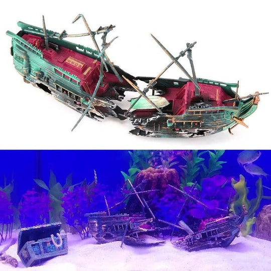 Sunken Boat Aquarium Ornament for Freshwater and Saltwater Tanks