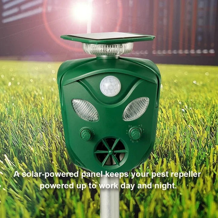 Solar Ultrasonic Animal Repeller with 360 Degree Coverage