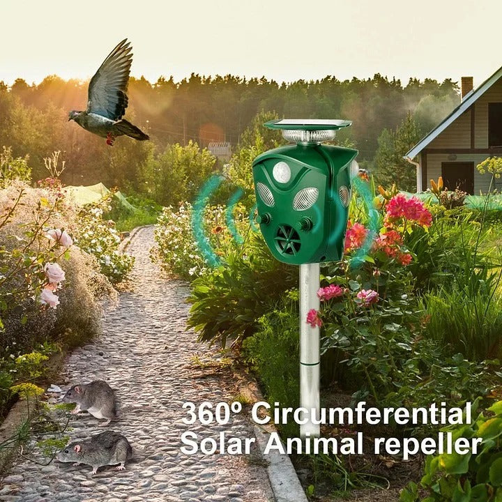 Solar Ultrasonic Animal Repeller with 360 Degree Coverage