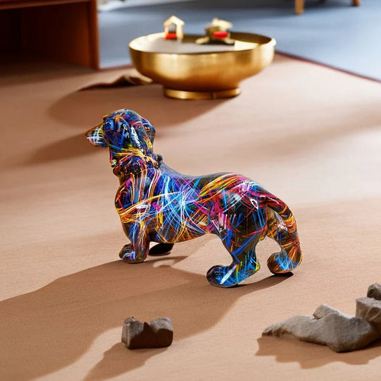 Hand-Painted Dachshund Figurine with Multi-Colour Design