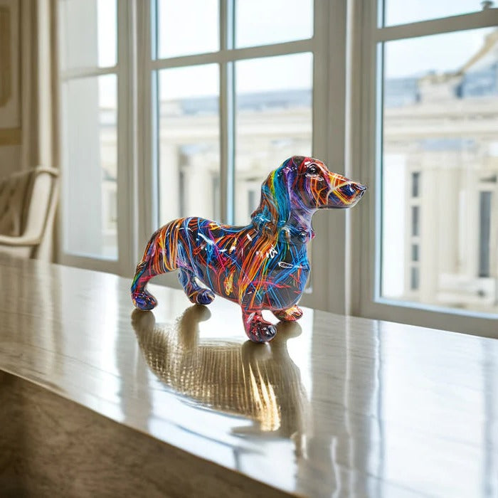 Hand-Painted Dachshund Figurine with Multi-Colour Design