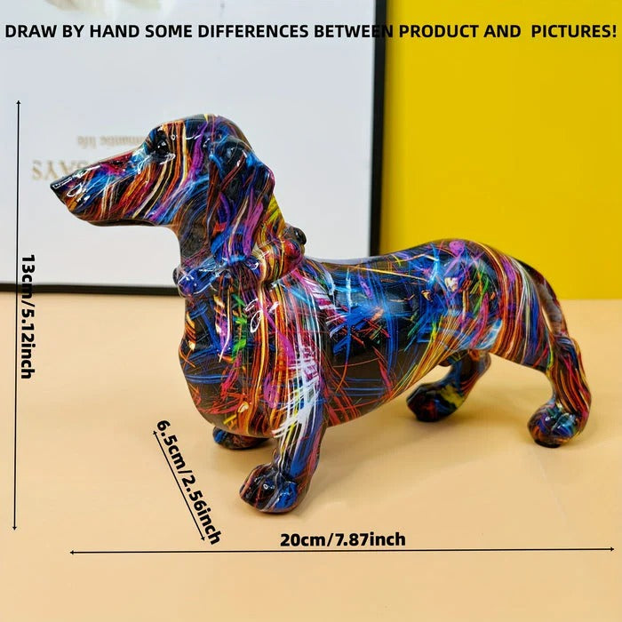 Hand-Painted Dachshund Figurine with Multi-Colour Design