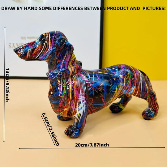 Hand-Painted Dachshund Figurine with Multi-Colour Design