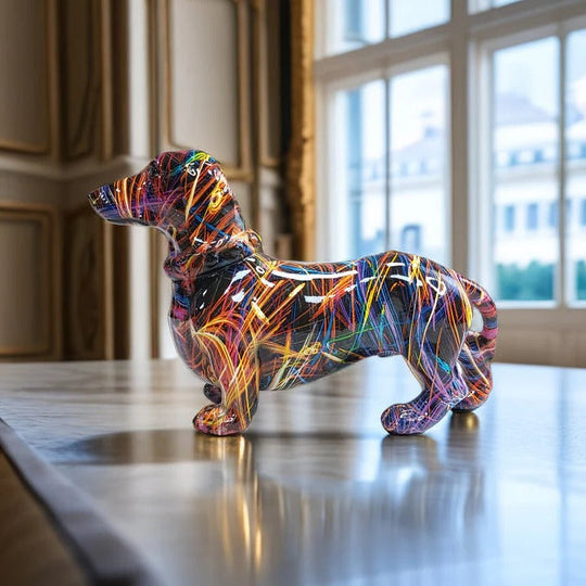 Hand-Painted Dachshund Figurine with Multi-Colour Design