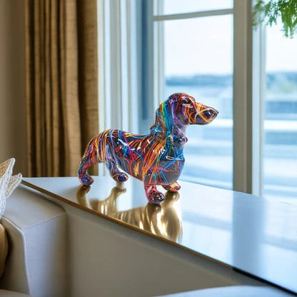 Hand-Painted Dachshund Figurine with Multi-Colour Design