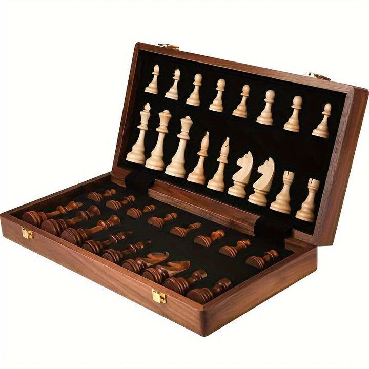 Portable Wooden Chess Set with Storage Compartment