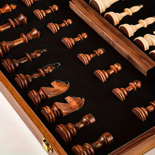 Portable Wooden Chess Set with Storage Compartment