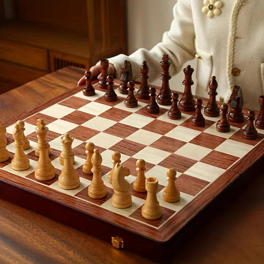 Portable Wooden Chess Set with Storage Compartment