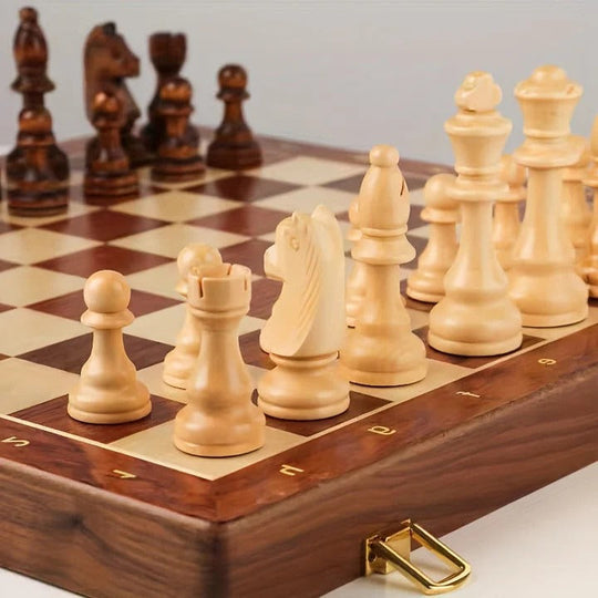 Portable Wooden Chess Set with Storage Compartment