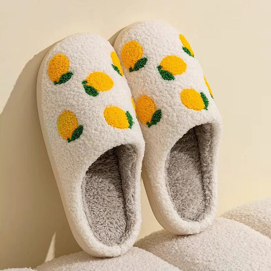 Fruit Design Cotton Slippers with Non-Slip Sole for Indoor Use