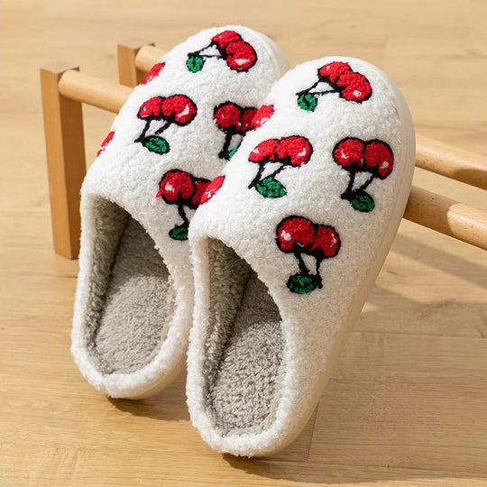 Fruit Design Cotton Slippers with Non-Slip Sole for Indoor Use