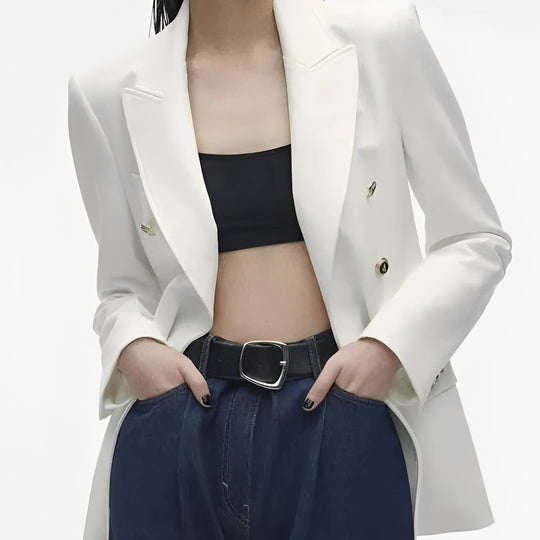 Women's Long Sleeve Button Front Blazer with V Neck Design