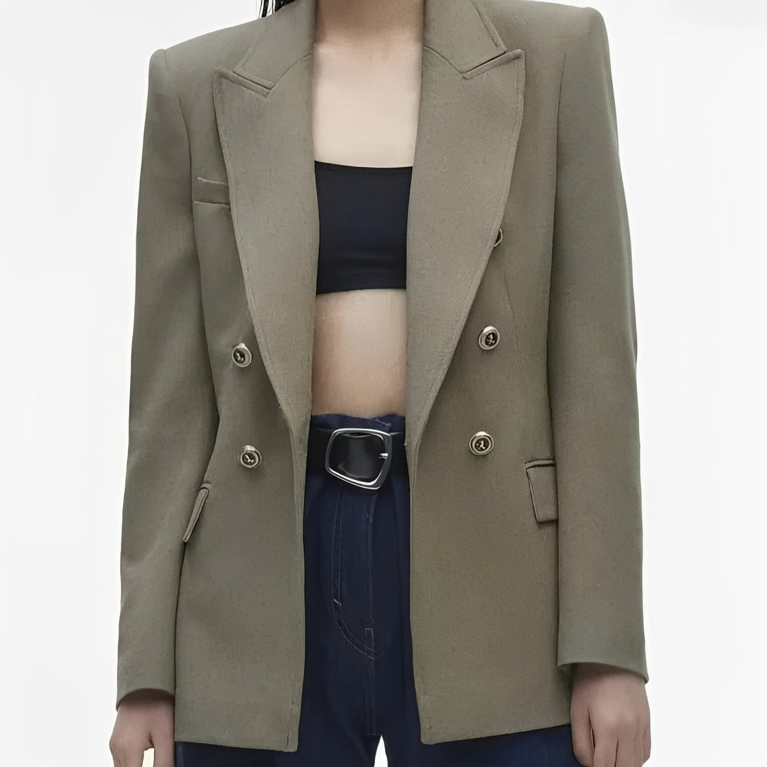Women's Long Sleeve Button Front Blazer with V Neck Design