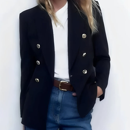Women's Long Sleeve Button Front Blazer with V Neck Design