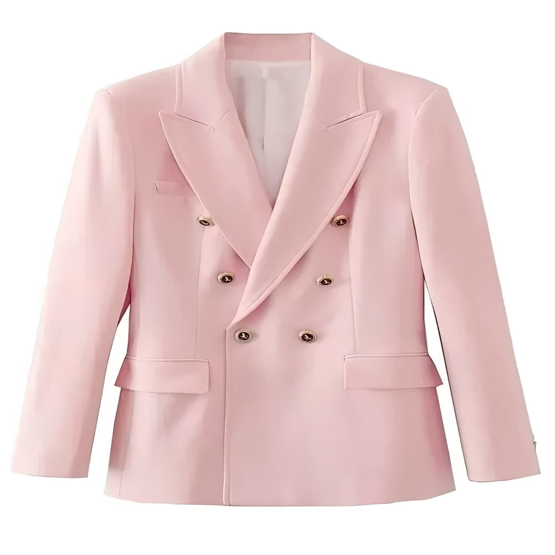 Women's Long Sleeve Button Front Blazer with V Neck Design