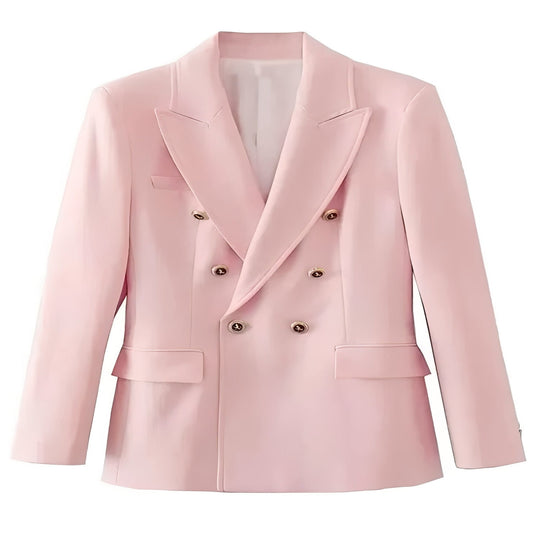 Women's Long Sleeve Button Front Blazer with V Neck Design
