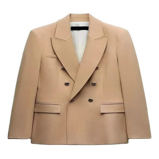 Women's Long Sleeve Button Front Blazer with V Neck Design