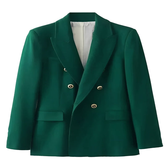Women's Long Sleeve Button Front Blazer with V Neck Design