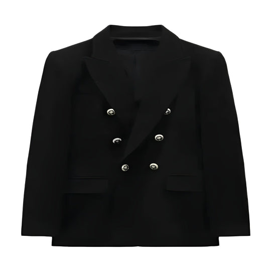 Women's Long Sleeve Button Front Blazer with V Neck Design