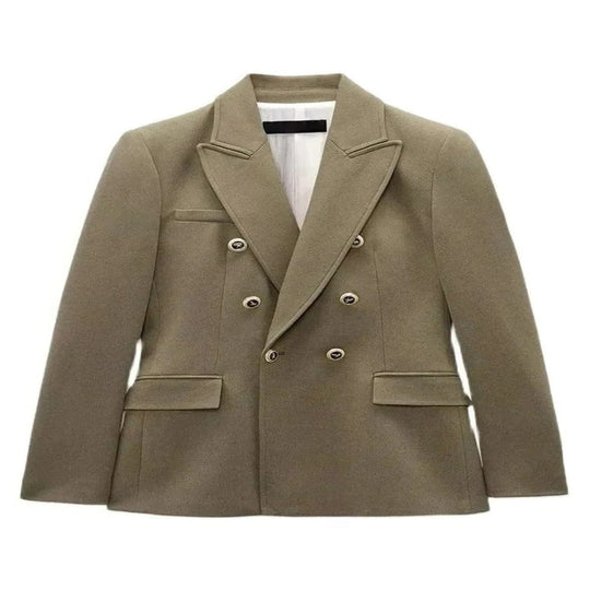 Women's Long Sleeve Button Front Blazer with V Neck Design